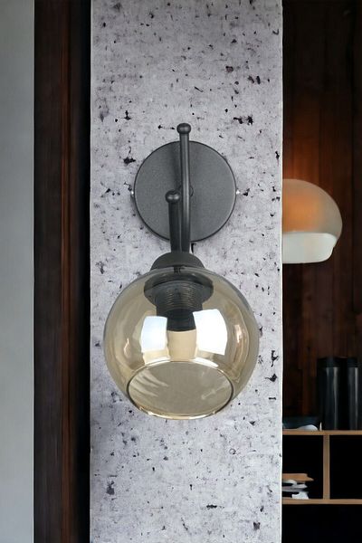 Fer Avize Sıla Sconce Modern Design Black Color White Glass Cafe - Kitchen - Bedroom - Hall Wall Sconce
