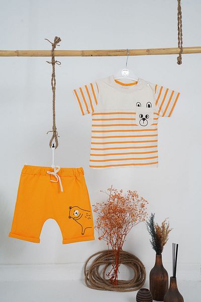 LANUGO Baby Boy Summer Top and Bottom Set Shorts T-Shirt Teddy Bear Patterned