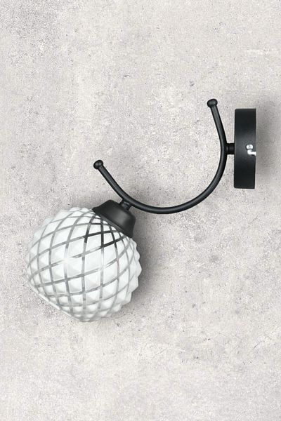 Fer Avize Sıla Sconce Modern Design Black Color White Glass Cafe - Kitchen - Bedroom - Hall Wall Sconce