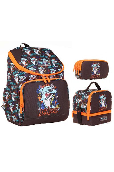KAUKKO Geantă de școală pentru școală primară triplă Black Orange Goby pentru băiat