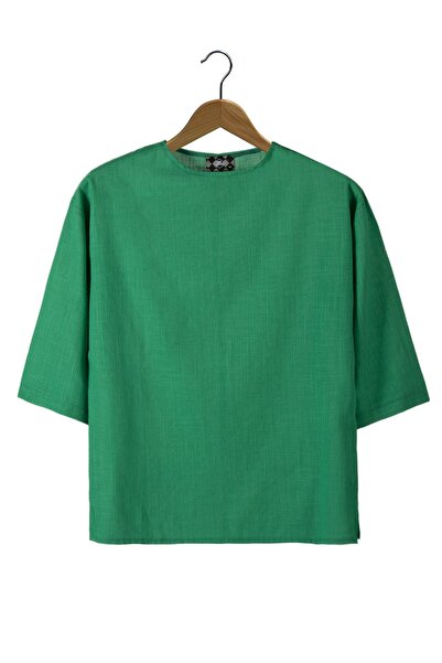 VEAVEN Men's Green Poor Sleeve Linen T-shirt