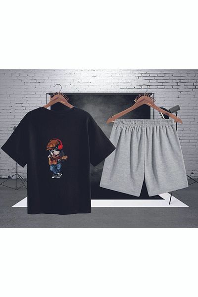 aynewmoda Mario Print Shorts T-Shirt Bottom Top Suit
