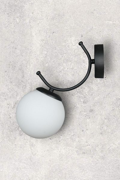 Fer Avize Sıla Sconce Modern Design Black Color White Glass Cafe - Kitchen - Bedroom - Hall Wall Sconce