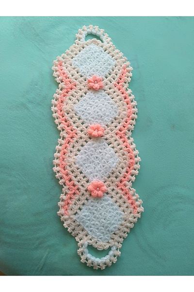 TülaysHandCraft Hand Knitted White Baby Mouth Floral Long Bath Fiber