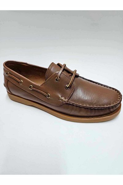 TRİA POLO GENUINE Leather Tan Flexible and Lightweight Men's Shoes - Lace-up
