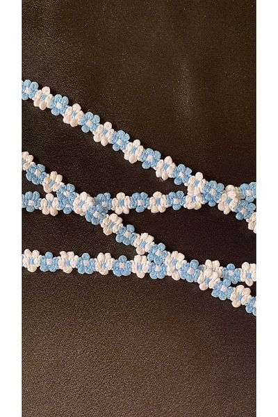 Ozpas Blue-White Flower Patterned Ribbon - 1cm, Width 3m
