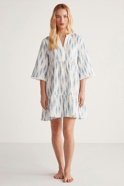 Penyemood Λευκό κοντό φόρεμα - Capri Sleeve, 100% βαμβάκι, C9T4N6O9