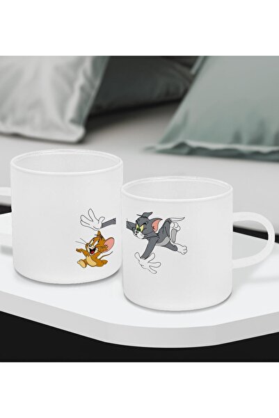 Bk Gift Eğlenceli Kedi Tasarımlı 2’li Buzlu Cam Türk Kahvesi Fincanı-1, Sevgi...