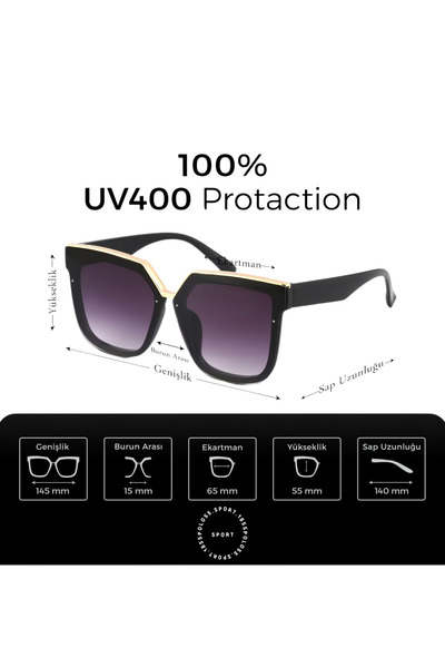 Polo55 Gold Detailed Leopard Pattern Large Case Women's Sunglasses