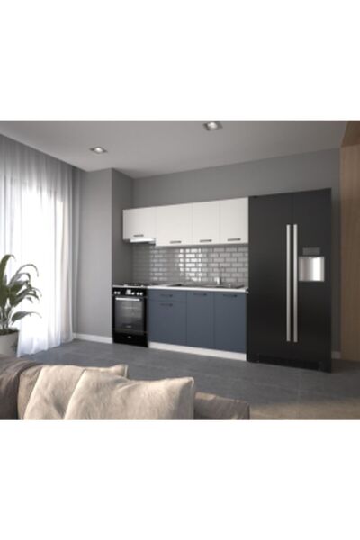 visasconcept 200 Cm Pınar Hazır Mutfak Dolabı Beyaz Ve Antrasit (TEZGAH DAHİL)