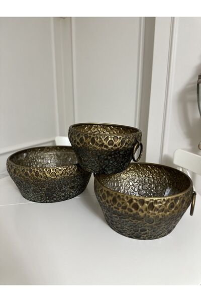 THE LİNSE Metal Dekoratif Desenli Üçlü Saksı Takımı