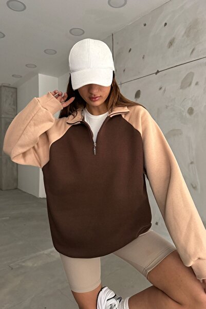 Sun Victoria Unisex Krem Dik Yaka Oversize 3 Iplik Şardonlu Sweatshirt