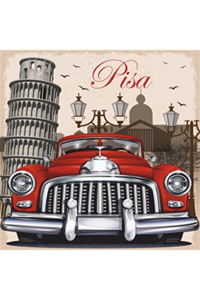 Teona Ahşap klasik araba italya roma piza kulesi Retro Ahşap Poster (Ölçü:20x30)