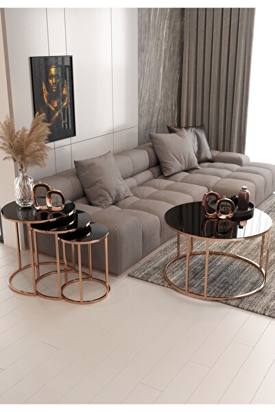 Nies Aksesuar Armoni 4'lü Zigon Ve Orta Bronz Ayak Siyah Tamperli Cam