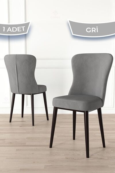 Canisa Tita Serisi 1 Adet Gri Yemek Odası Sandalyesi Metal Kahve Ayaklı 1. Sı...