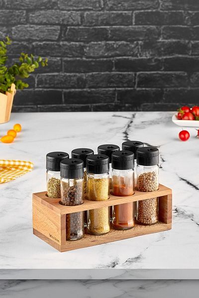 melik's Lisa Set of 8 - with Spice Rack and Wooden Stand