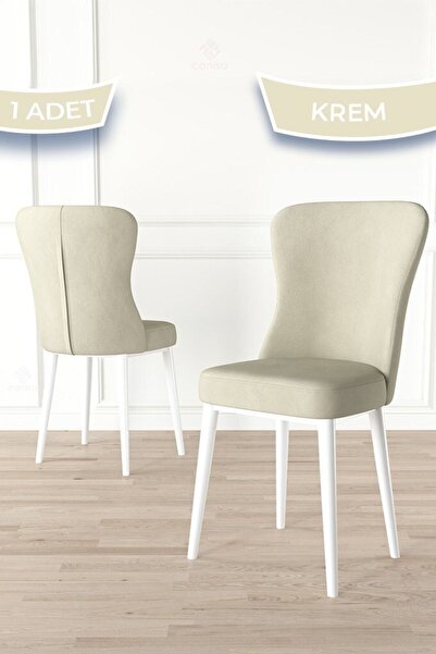 Canisa Tita Serisi 1 Adet Krem Mutfak Sandalyesi Metal Beyaz Ayaklı 1. Sınıf ...