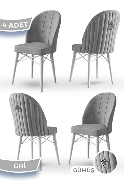 Canisa Ritim Serisi 4 Adet Gri Sandalye 1.sınıf Babyface Ithal Kumaş Beyaz Gü...