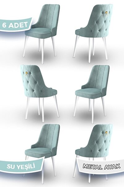Canisa Newa Serisi, 1.sınıf Babyface Kumaş Beyaz Metal Ayak Gold Halkalı, 6 Adet Su Yeşili Sandalye