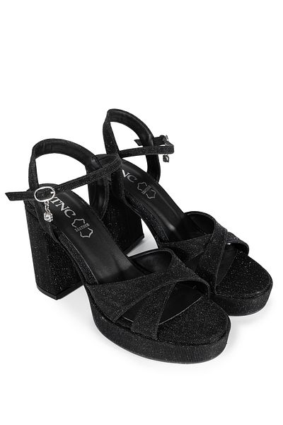 Tamer Tanca Genuine Leather Women's Black Sandals - Heels