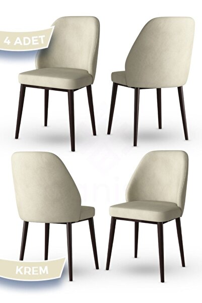 Canisa Tura Serisi 4 Adet Krem Yemek Odası Sandalyesi Metal Kahve Ayaklı 1. S...