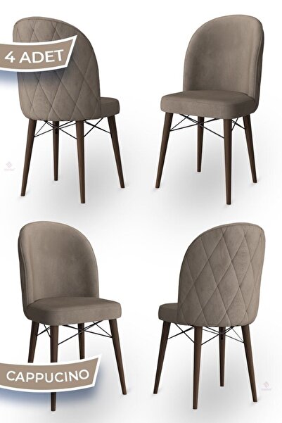 Canisa Bika Serisi 4 Adet Cappucino Mutfak Sandalyesi Ceviz Gürgen Ayaklı 1. ...