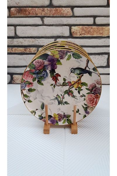 umut züccaciye Luxury Ceramic Flore Patterned Plate Set for 6 People