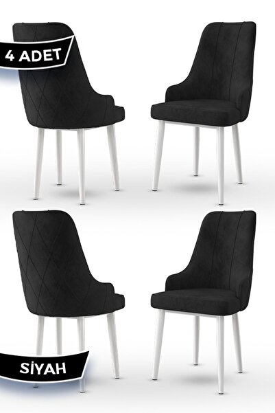 Canisa Trex Serisi 1.sınıf Babyface Kumaş Beyaz Metal Ayak 4 Adet Siyah Sandalye