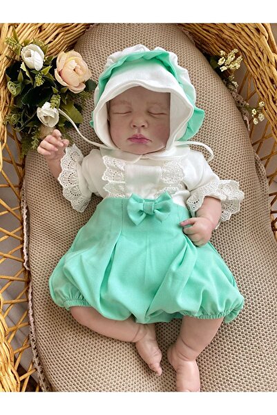 Mama Miel Baby Mint Shorts Scalloped Ecru Ruffle Body Baby Girl Suit