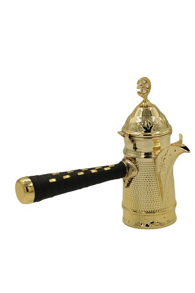 ANTEPSEPETİ Yellow Copper Forged Embroidered Mirra Coffee Pot 24 CM