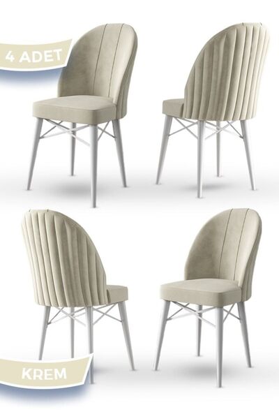 Canisa Jena Serisi 4 Adet Krem Mutfak Sandalyesi 1.sınıf Babyface Ithal Kumaş...