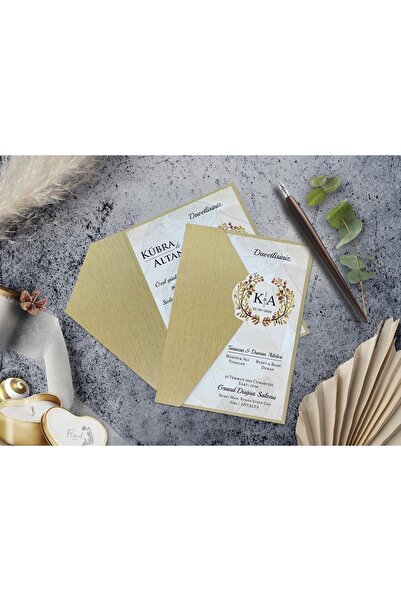 Genel Markalar Düğün Davetiyesi Cem Davetiye Elegance 7036 Baskı Dahil