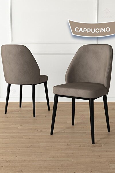Canisa Tura Serisi 2 Adet Cappucino Yemek Odası Sandalyesi Metal Siyah Ayaklı 1. Sınıf Babyface Kumaş