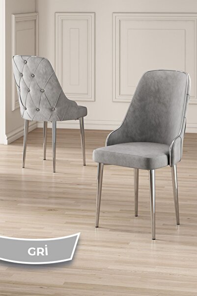 Canisa Krax Serisi, 1.sınıf Babyface Kumaş Mutfak Sandalye, Gümüş Metal Ayak, 6 Adet Gri Sandalye