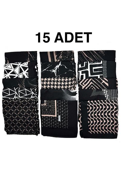 nazipek Mio Jazz Set de 15 - Eșarfă neagră din bumbac de înaltă calitate cu modele mixte 100x100cm Cazz