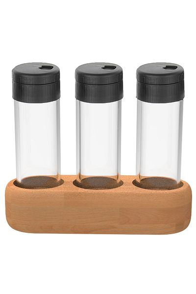 melik's Linda 3-Piece Salt and Pepper Shakers Set with Wooden Stand