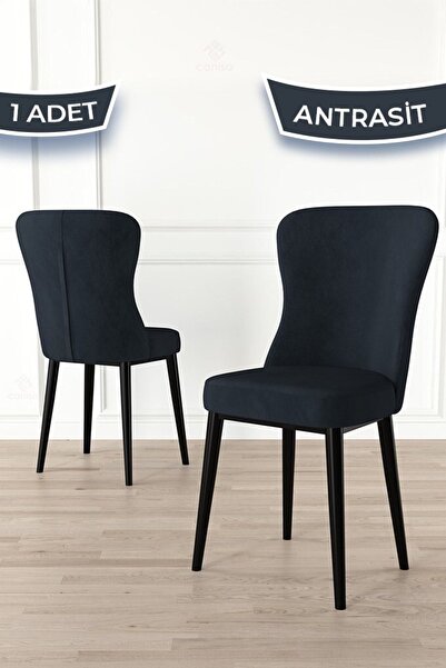 Canisa Tita Serisi 1 Adet Antrasit Yemek Odası Sandalyesi Metal Siyah Ayaklı ...