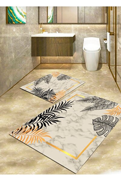 Ardizayn سجادة حمام مكونة من قطعتين من الرخام والأوراق الذهبية غير قابلة للان...