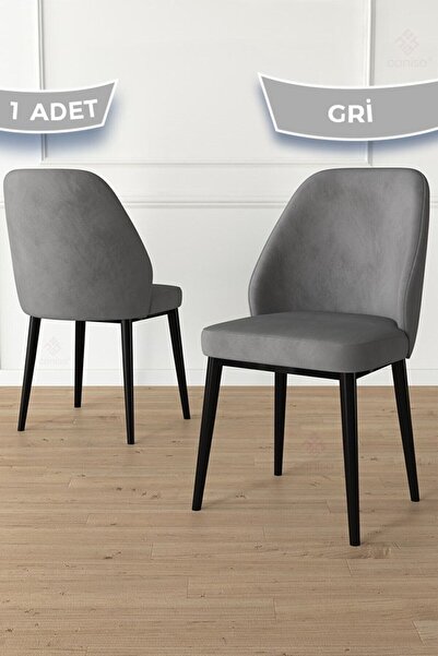 Canisa Tura Serisi 1 Adet Gri Yemek Odası Sandalyesi Metal Siyah Ayaklı 1. Sı...