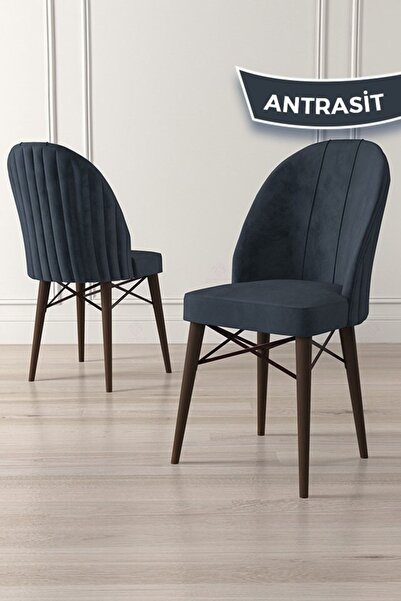 Canisa Jena Serisi 6 Adet Antrasit Yemek Odası Sandalyesi 1.sınıf Babyface Ithal Kumaş Ceviz Gürgen Ayak