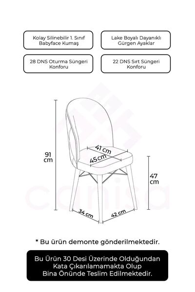 Canisa Bika Serisi 2 Adet Krem Mutfak Sandalyesi Beyaz Gürgen Ayaklı 1. Sınıf Babyface Kumaş