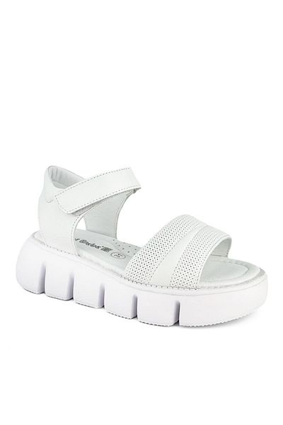 Cici Bebe Ayakkabı Sandale albe pentru fete din piele naturală - Velcro