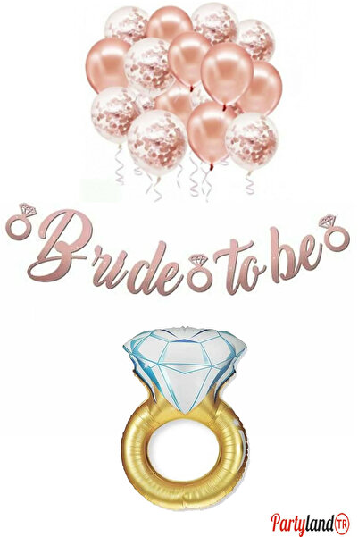 PartylandTR Rose Gold Bride To Be Yazı Şeffaf Rose Gold Balon Alyans Folyo Ba...