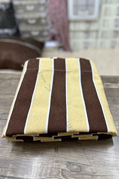 SHY TEKSTİL Πολυτελής κουρτίνα μπαλκονιού με ρίγες καφέ-κρεμ, ειδικής κατασκευής - Η ύψος είναι η ύψος του επάνω μέρους