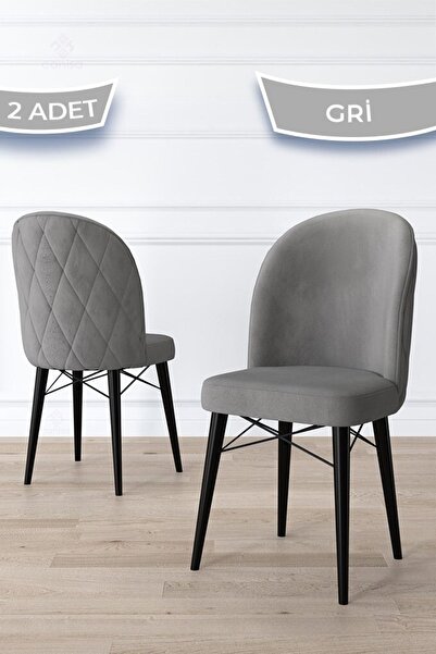 Canisa Bika Serisi 2 Adet Gri Mutfak Sandalyesi Siyah Gürgen Ayaklı 1. Sınıf ...