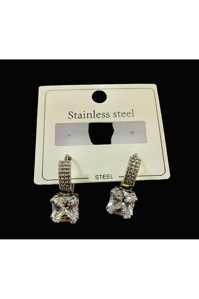 Toka Delisi Colorfast Dangle Silver Gray Stone Dangle Steel Earrings