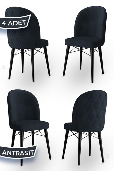 Canisa Bika Serisi 4 Adet Antrasit Mutfak Sandalyesi Siyah Gürgen Ayaklı 1. S...