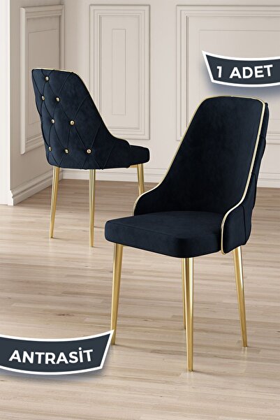 Canisa Krax Serisi, 1.sınıf Babyface Kumaş Mutfak Sandalyesi, Gold Metal Ayak...