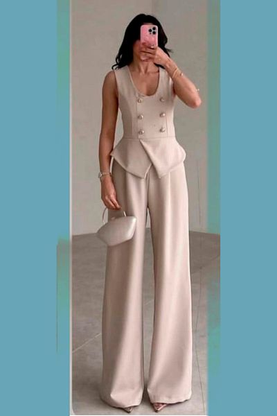 Black Sokak Beige Maxi Jumpsuit Dress - Women's Suit Look