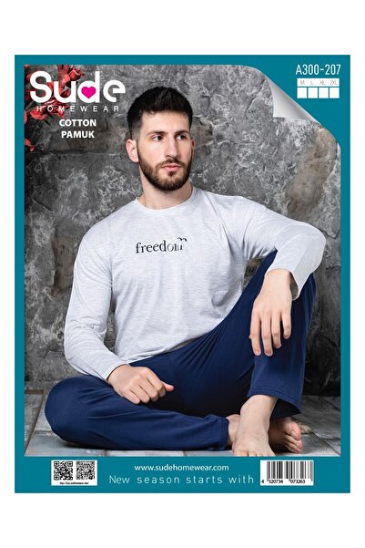 Sude A-300-207 Men's Combed Combed Suprem Long Sleeve Pijama Suit